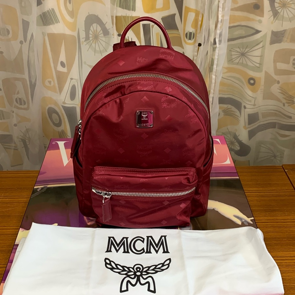 MCM Stark Maroon Nylon Logo Backpack - Like New!